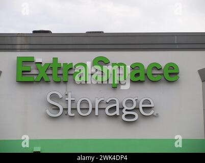 Miami, Florida, United States - December 12, 2023: Logo of Extra Space Storage company. Public self-storage services. Stock Photo