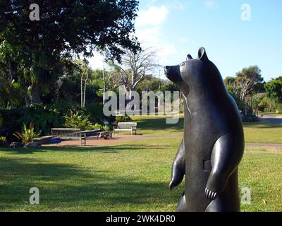 Miami, Florida, United States - January 14, 2011: Bear statue and gardens in Fairchild Tropical Botanic Garden. Stock Photo