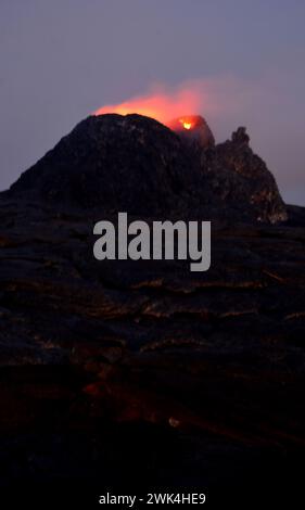 Erta Ale is a chain of volcanoes located in the Afar Triangle, Ethiopia. Here the Earth is constantly changing with uninterrupted volcanic eruptions Stock Photo