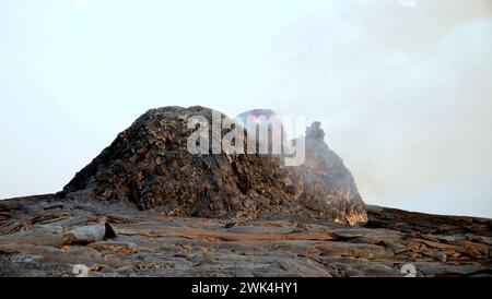 Erta Ale is a chain of volcanoes located in the Afar Triangle, Ethiopia. Here the Earth is constantly changing with uninterrupted volcanic eruptions Stock Photo