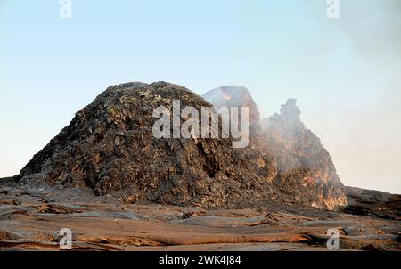 Erta Ale is a chain of volcanoes located in the Afar Triangle, Ethiopia. Here the Earth is constantly changing with uninterrupted volcanic eruptions Stock Photo