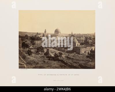 Vintage photo of the Pool of Bethesda and Church of St-Anne.  Elevated view of the Old City of Jerusalem . by John Cramb   1860, Stock Photo