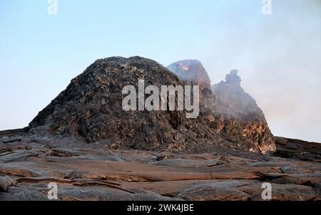 Erta Ale is a chain of volcanoes located in the Afar Triangle, Ethiopia. Here the Earth is constantly changing with uninterrupted volcanic eruptions Stock Photo