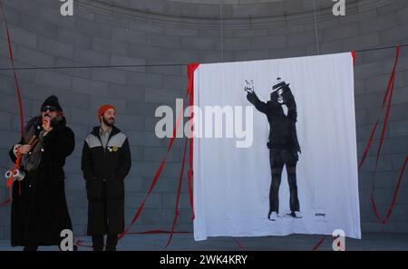 February 18, 2024, New York City, New York: (NEW) Happy Birthday Yoko. February 18, 2024, New York, USA: An event ''Morning Piece For Yoko Ono'' at Central Park 's Naumburg Bandshell, NYC conceived by Jennifer Barton and Phillip Ward to celebrate Yoko Ono's 91st Birthday. She is the wife of the late John Lennon. People are asked to write a birthday wish to ''say something nice about Yoko Ono.Credit: Niyi Fote/Thenews2 (Foto: Niyi Fote/Thenews2/Zumapress) (Credit Image: © Niyi Fote/TheNEWS2 via ZUMA Press Wire) EDITORIAL USAGE ONLY! Not for Commercial USAGE! Stock Photo