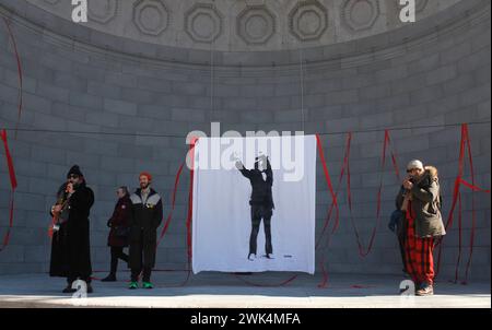 February 18, 2024, New York City, New York: (NEW) Happy Birthday Yoko. February 18, 2024, New York, USA: An event ''Morning Piece For Yoko Ono'' at Central Park 's Naumburg Bandshell, NYC conceived by Jennifer Barton and Phillip Ward to celebrate Yoko Ono's 91st Birthday. She is the wife of the late John Lennon. People are asked to write a birthday wish to ''say something nice about Yoko Ono.Credit: Niyi Fote/Thenews2 (Foto: Niyi Fote/Thenews2/Zumapress) (Credit Image: © Niyi Fote/TheNEWS2 via ZUMA Press Wire) EDITORIAL USAGE ONLY! Not for Commercial USAGE! Stock Photo