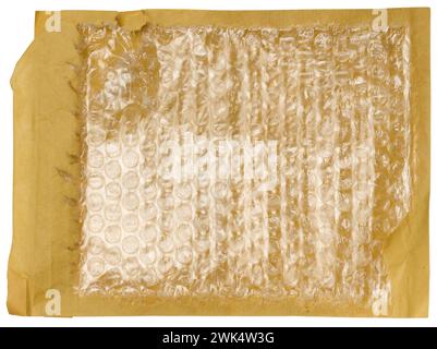 A fragment of an envelope made of brown paper with bubble wrap inside. Package for transporting correspondence Stock Photo