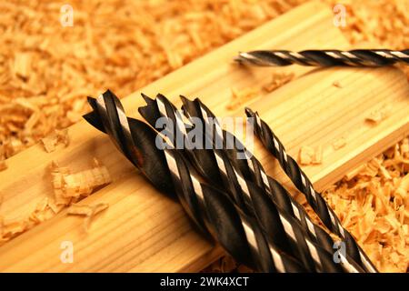 Close-up of new drill bits in a carpenter's workshop Stock Photo