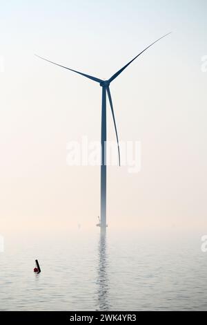 Windturbines in an offshore windpark, Ijsselmeer, Breezanddijk, The Netherlands Stock Photo