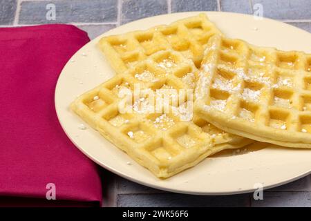 several waffles, close-up, on a plate Stock Photo