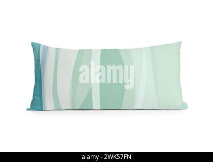 Soft pillow with stylish abstract print isolated on white Stock Photo
