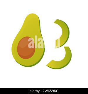 Cut avocado, avacado slices. illustration on white background Stock Vector