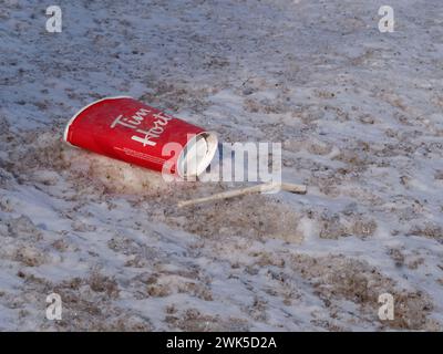 Discarded paper coffee cup. Quebec,Canada Stock Photo