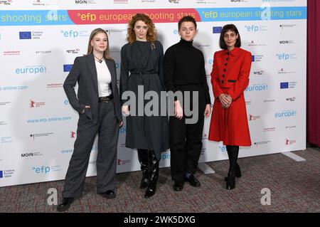 Margarita Stoykova Bulgarien, Katharina Stark Deutschland, Thibaud Dooms Belgien und Salome Demuria Georgien bei der Präsentation der 27. European Shooting Stars 2024 auf der Berlinale 2024 / 74. Internationale Filmfestspiele Berlin im Mövenpick Hotel. Berlin, 18.02.2024 *** Margarita Stoykova Bulgaria , Katharina Stark Germany , Thibaud Dooms Belgium and Salome Demuria Georgia at the presentation of the 27 European Shooting Stars 2024 at the Berlinale 2024 74 Berlin International Film Festival at the Mövenpick Hotel Berlin, 18 02 2024 Foto:xC.xNiehausx/xFuturexImagex shooting stars 4239 Stock Photo