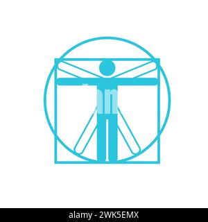 Historical Vitruvian Man icon. Divine proportion. Brom blue icon set. Stock Vector