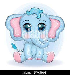 Cute cartoon elephant, childish character with beautiful eyes. Stock Vector