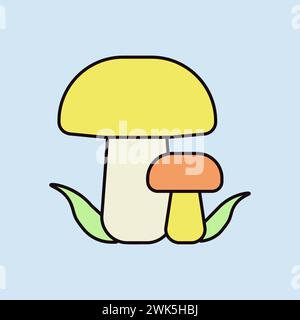 Forest mushrooms with a green grass vector isolated icon. Camping and Hiking sign. Graph symbol for travel and tourism web site and apps design, logo, Stock Vector