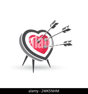 Heart-shaped target hit by arrows. Vector illustration. Concept of falling in love. Stock Vector