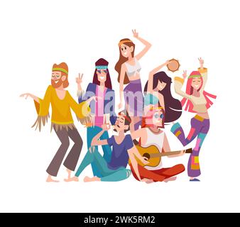 Freedom persons woodstock characters relaxation dancing. Vector of freedom Stock Vector