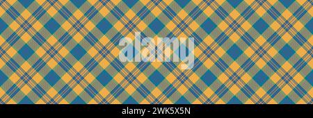 Square check seamless background, proud plaid textile tartan. Ornament fabric vector texture pattern in cyan and amber color. Stock Vector