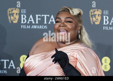 London, UK. 18th Feb, 2024. LONDON, UNITED KINGDOM - FEBRUARY 18, 2024: Da'Vine Joy Randolph attends the EE BAFTA Film Awards ceremony at The Royal Festival Hall in London, United Kingdom on February 18, 2024. (Photo by WIktor Szymanowicz/NurPhoto) Credit: NurPhoto SRL/Alamy Live News Stock Photo