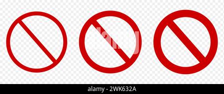 Set of red forbidden signs. No entry icons. Warning pictograms. Stop and parking prohibited symbols. Graphic alert communication elements isolated on transparent background. Vector flat illustration Stock Vector