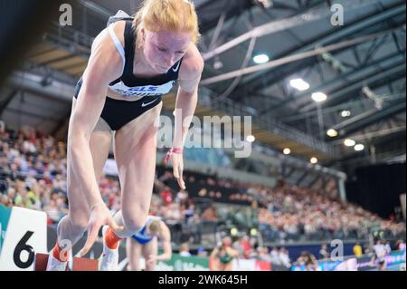 Leipzig, Germany. 18th Feb, 2024. Leipzig, Germany, February 18th 2024: Skadi Schier (SCC Berlin) at the semi-final over 200 meters at the German Indoor Athletics Championships 2024 in the Quarterback Immobilien Arena, Leipzig (Sven Beyrich/SPP) Credit: SPP Sport Press Photo. /Alamy Live News Stock Photo