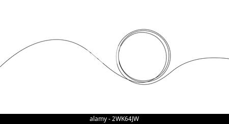 Continuous one line circle icon stroke stretch single shape vector zen drawn abstract round. Stock Vector