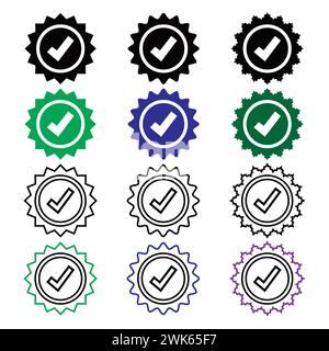 Check mark in circle start line glyph, tick mark right symbol flat vector icon. Stock Vector