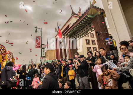 125th annual Chinese New Year parade and festival in Chinatown. As is fitting for the Year of the Dragon, the main attraction here is the yearly Golden Dragon Parade, which follows its route (kicking off at Hill and Ord Streets, and concluding at Broadway and Cesar Chavez). Stock Photo