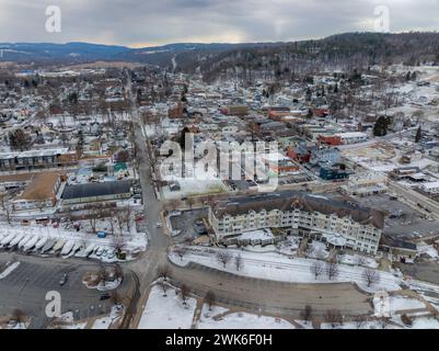 Winter afternoon aerial images of Watkins Glen, NY, south end of Seneca Lake. Stock Photo