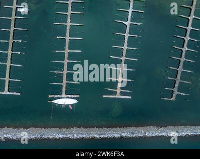 Winter afternoon aerial images of Watkins Glen, NY, south end of Seneca Lake. Stock Photo