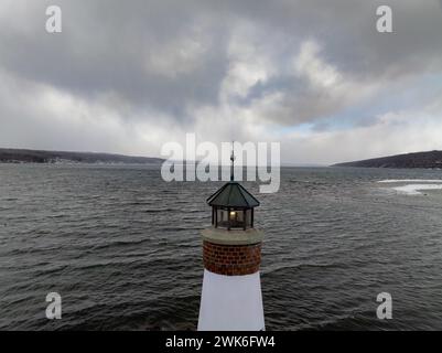 Winter photo of the Myers Point Lighthouse at Myers Park in Lansing NY, Tompkins County. Stock Photo