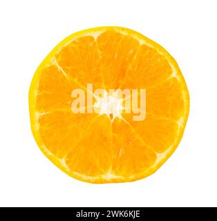 Top view of fresh shogun or tangerine mandarin orange half is isolated on white background with clipping path. Stock Photo