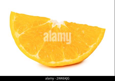 Front view of fresh shogun or tangerine mandarin orange slice or quarter is isolated on white background with clipping path. Stock Photo