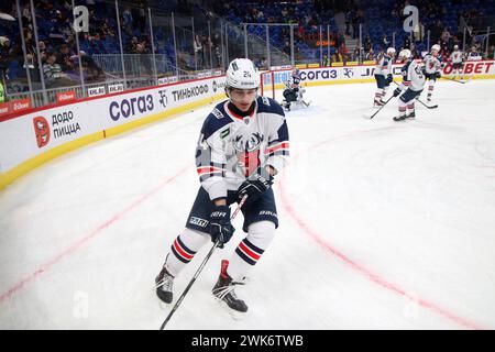 Saint Petersburg, Russia. 18th Feb, 2024. Torpedo Hockey Club player, Dmitry Breus (24) seen in action during the Kontinental Hockey League, regular season KHL 2023 - 2024 between SKA Saint Petersburg - Torpedo Nizhny Novgorod at the SKA Arena. (Final score; SKA Saint Petersburg 4:3 Torpedo Nizhny Novgorod) Credit: SOPA Images Limited/Alamy Live News Stock Photo