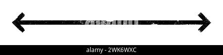 Thin black arrow double pointing. Long, straight-line arrow icon with grunge texture. Graphic illustration for direction symbols, up and down signs Stock Vector