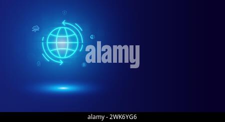 Futuristic blue net world and Security abstract technology background. Artificial intelligence digital transformation and Business quantum internet ne Stock Photo
