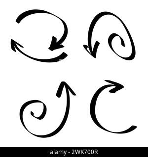 Vector set of abstract round bold arrows . Hand drawn rounded and crooked grunge pointers. Isolated Ink drawn lines elements for design. Stock Vector