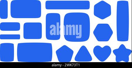 Geometric shapes set. Organic squrcle border for text. Abstract blue smooth bubbles. Doodle polygons stickers Stock Vector