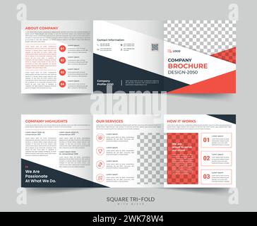 Square trifold brochure company booklet template vector Layout design. Stock Vector