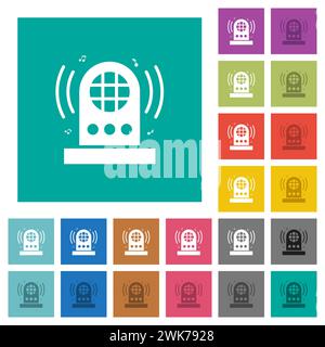 Jukebox multi colored flat icons on plain square backgrounds. Included white and darker icon variations for hover or active effects. Stock Vector
