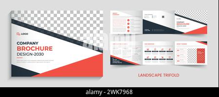 Corporate company 6 Page landscape trifold template design Stock Vector