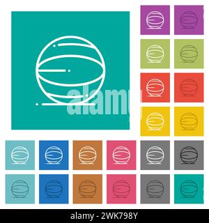 Basketball outline multi colored flat icons on plain square backgrounds. Included white and darker icon variations for hover or active effects. Stock Vector