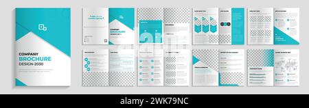 Corporate business solution booklet, 16 page company profile brochure editable template layout design. Stock Vector