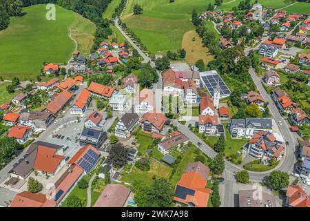 Aerial view to Simmerberg as a suburb of the Weiler-Simmmerberg market town in the district of Lindau Stock Photo