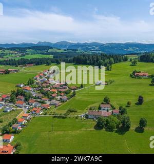 Aerial view to Simmerberg as a suburb of the Weiler-Simmmerberg market town in the district of Lindau Stock Photo