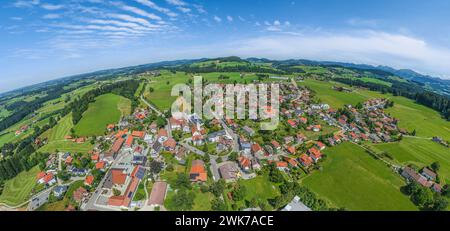 Aerial view to Simmerberg as a suburb of the Weiler-Simmmerberg market town in the district of Lindau Stock Photo