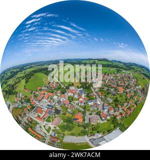 Aerial view to Simmerberg as a suburb of the Weiler-Simmmerberg market town in the district of Lindau Stock Photo