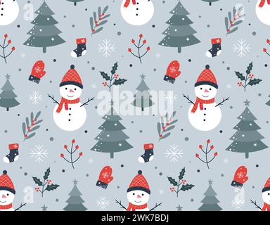 Merry christmas seamless pattern with christmas tree and snowflakes Stock Vector