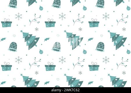 Seamless Christmas pattern design with different ornaments. Vector illustration Stock Vector